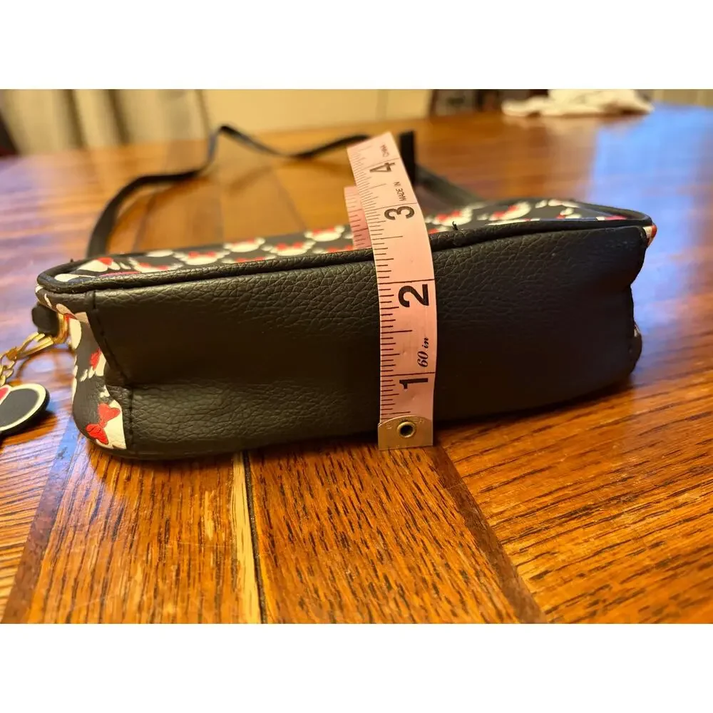 Disney Minnie Mouse Camera Crossbody Bag Black Red Bow Print Chain Strap Purse
